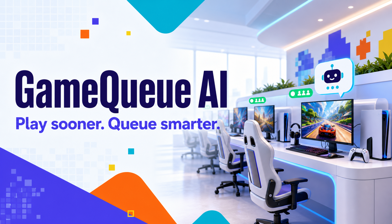 GameQueue AI branded gaming-lounge preview